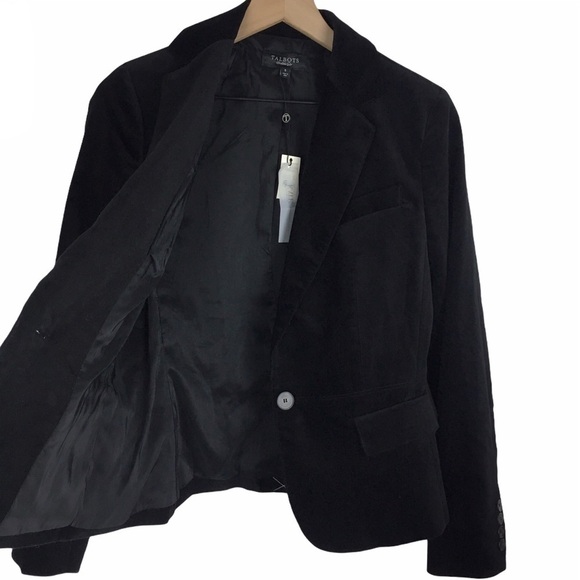 TALBOTS Jacket Blazer Velvet Kate Fit Black Velour Romantically Curvy Size 8 NWT - Picture 5 of 11